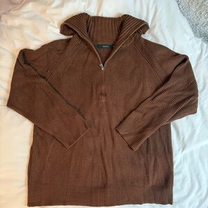 Womens XL brown 3/4 zip Soft teddy bear sweater: fall Normcore holidays
